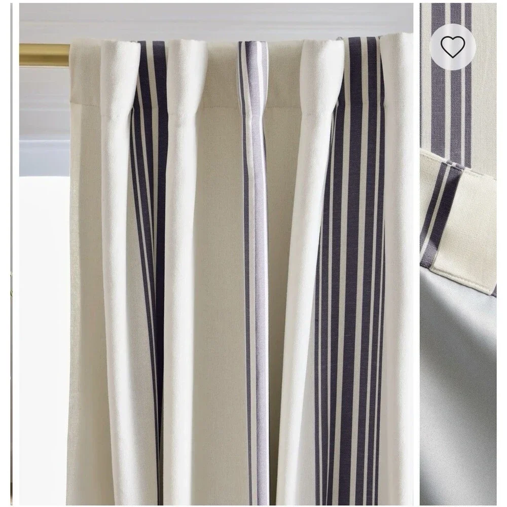Coastal Stripe Linen Cotton Room Darkening Curtain - Single Panel 48 X 96 NEW